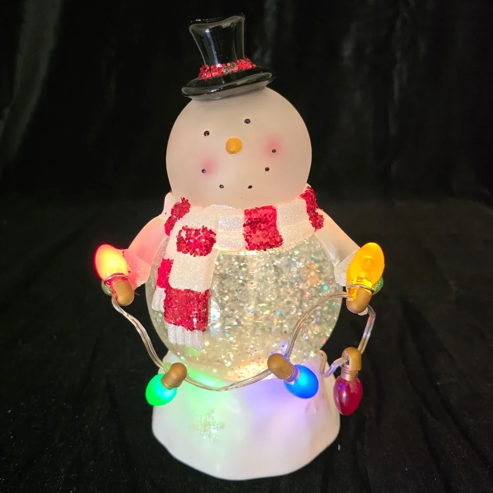 Light Up Color Changing Snowman Glitter Globe Figurine Christmas Decor 7.5 Inch